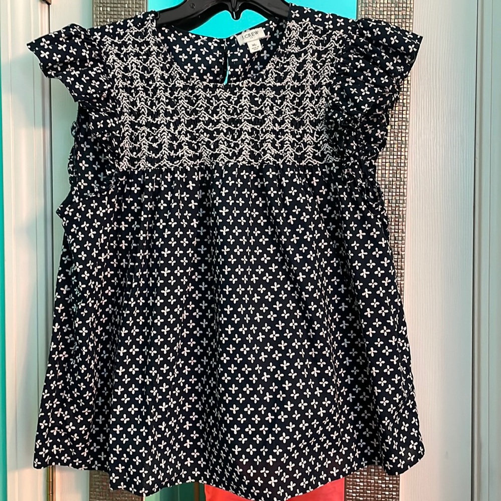 Blue & white JCrew flutter sleeve top